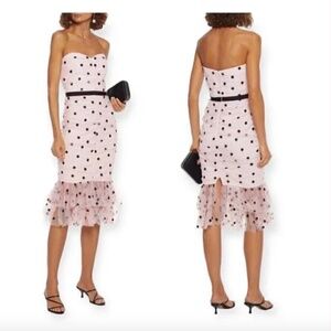 MARCHESA NOTTE Strapless polka-dot sequin-embellished tulle dress, Size S - NWT